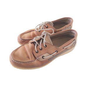 SPERRY TOP SIDER Women's Rosefish Tan Leather 3-Eye Boat Shoes Size 10 W; Wide